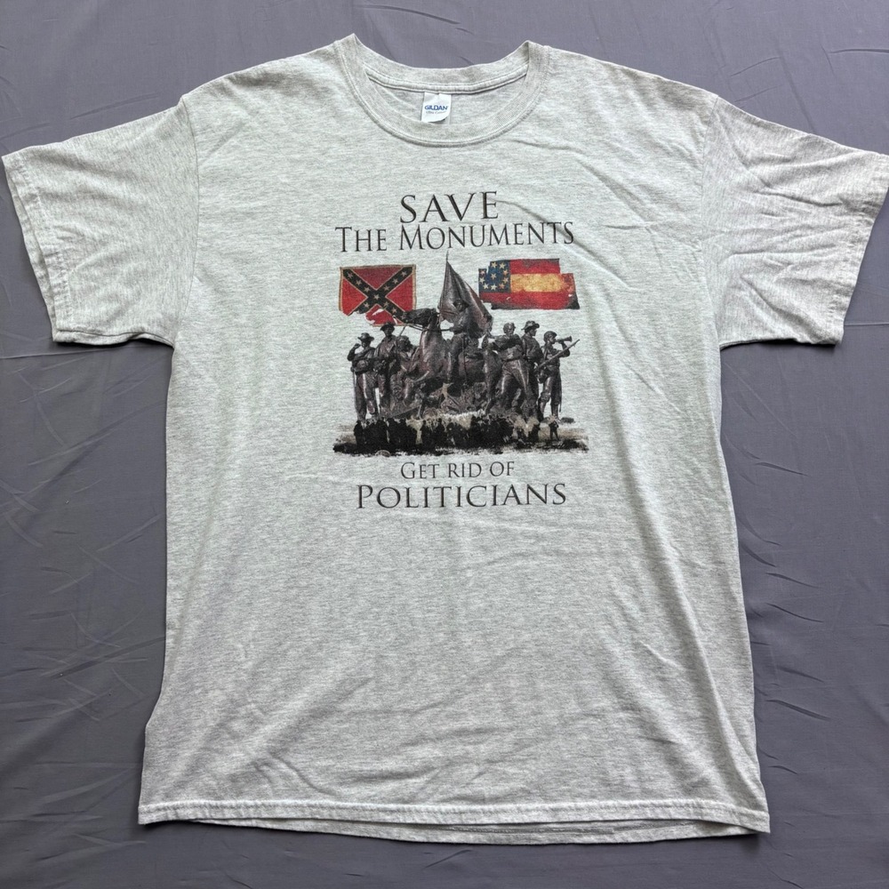 Gildan Save The Monuments Get Rid Of Politicians Gray Graphic T-Shirt Mens L